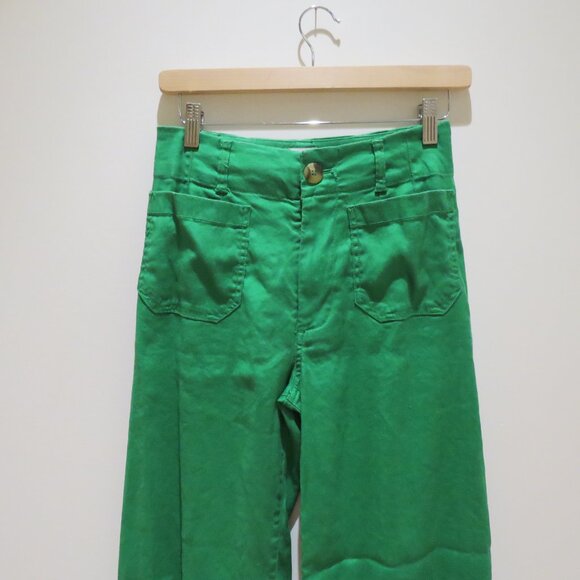 ANTHROPOLOGIE MAEVE The Colette Cropped Wide Leg Linen Pants in Bright Green 25 - Picture 3 of 15